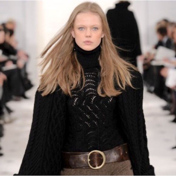 Ralph Lauren Collection Fall 2010 Hand Knit Black Alpaca Pointelle Turtleneck - Picture 4 of 16